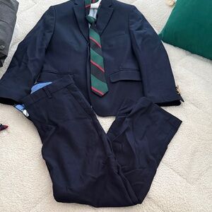 Izod Kids Navy Suit with Green and Red Striped Tie